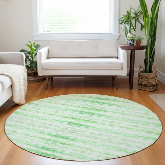 Addison Rugs Mayfield Washable Coastal Ribbons Green Round Rug, 8' x 8'