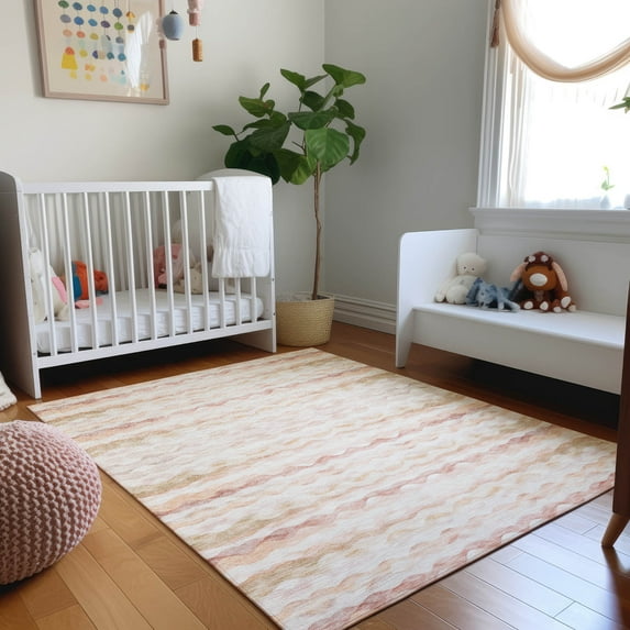 Addison Rugs Mayfield Washable Coastal Ribbons Peach Rectangle Rug, 5' x 7'6"