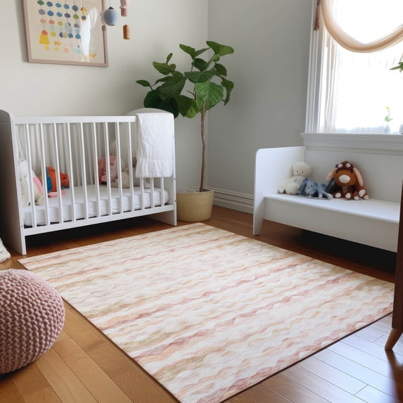 Addison Rugs Mayfield Washable Coastal Ribbons Peach Rectangle Rug, 8' x 10'