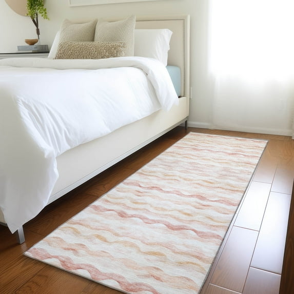 Addison Rugs Mayfield Washable Coastal Ribbons Peach Runner Rug, 2'3" x 7'6"