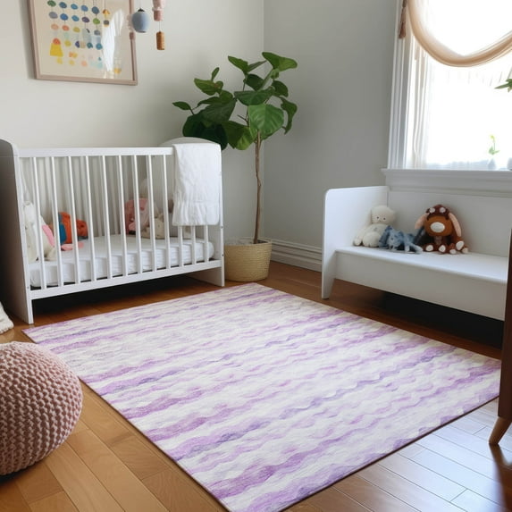 Addison Rugs Mayfield Washable Coastal Ribbons Purple Rectangle Rug, 8' x 10'