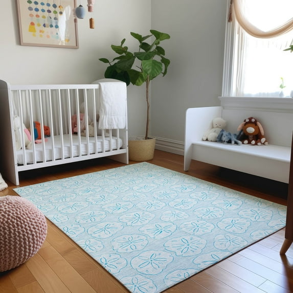 Addison Rugs Mayfield Washable Coastal Sanddollar Blue Rectangle Rug, 2'6" x 3'10"