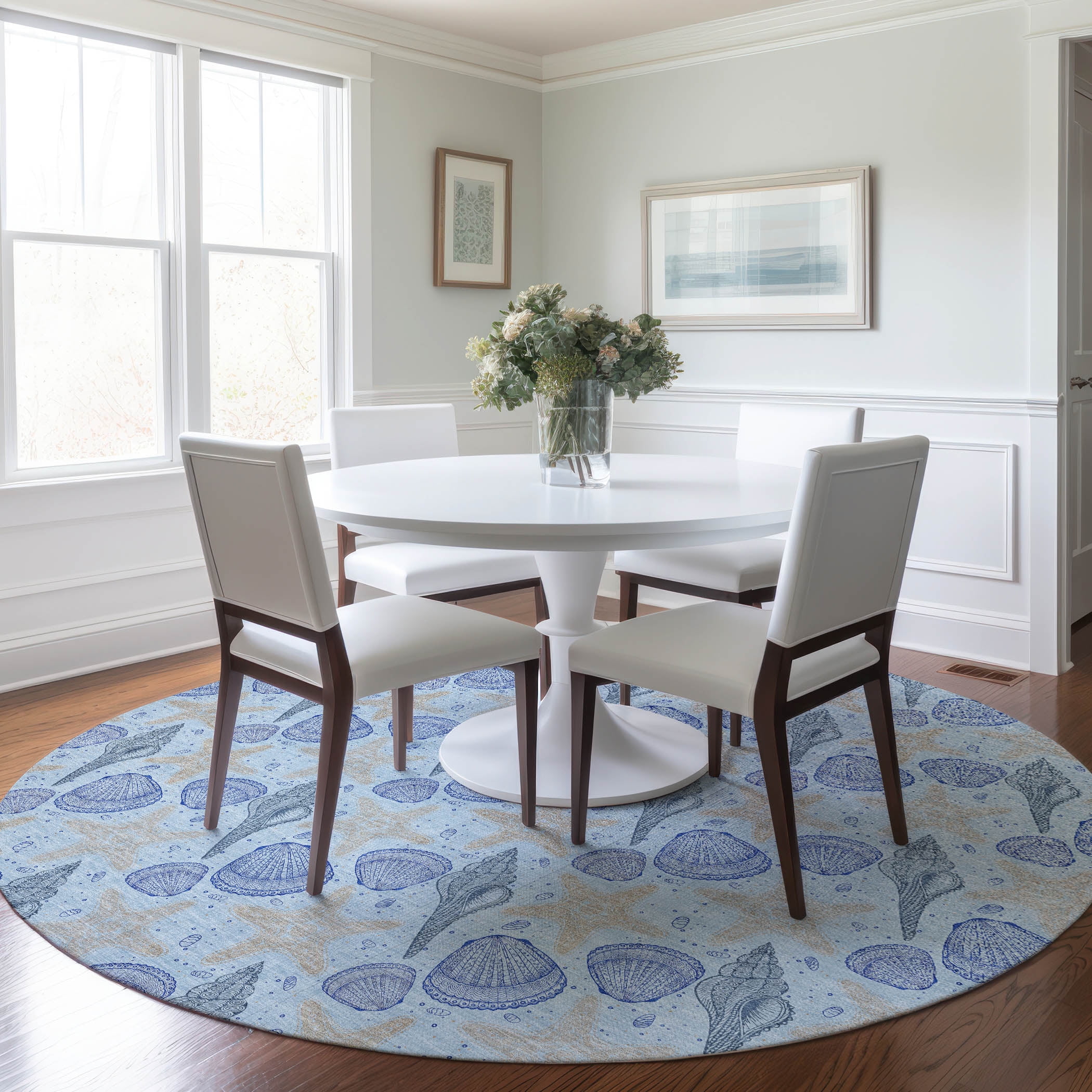 Addison Rugs Mayfield Washable Coastal Shells Blue Round Rug, 8' x 8 ...