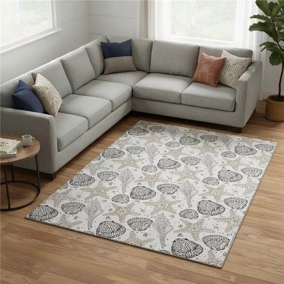 HomeRoots 645780 10 x 14 ft. Light Gray & Charcoal Geometric Washable Machine Made Rectangle Area Rug with UV Protection
