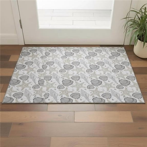 Addison Rugs Mayfield Washable Coastal Shells Fog Rectangle Rug, 3' x 5'