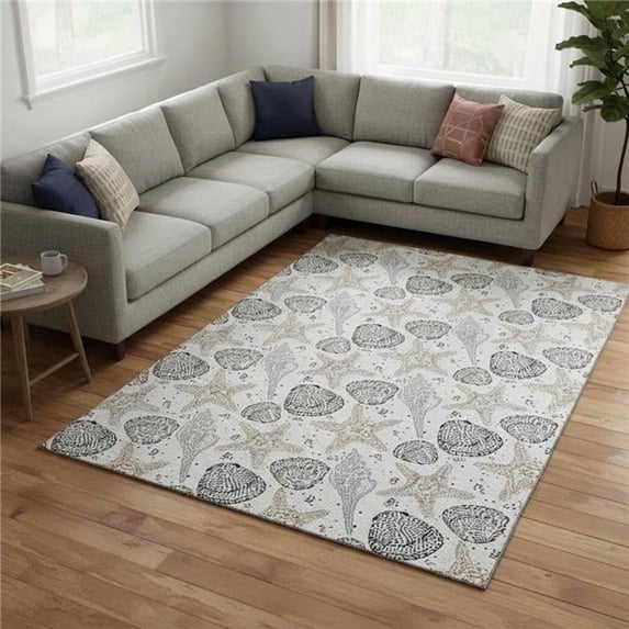 HomeRoots 645778 8 x 10 ft. Light Gray & Charcoal Geometric Washable Machine Made Rectangle Area Rug with UV Protection
