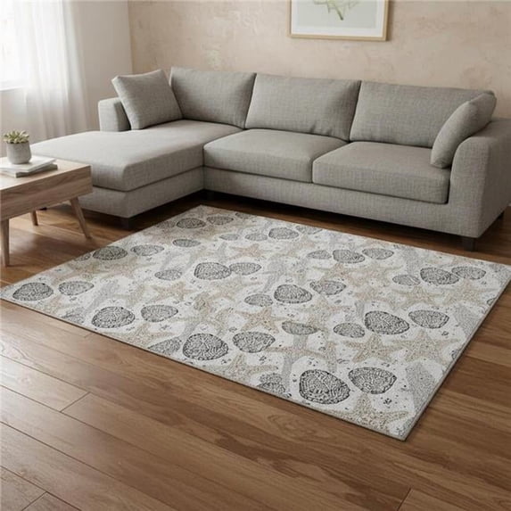 HomeRoots 645779 9 x 12 ft. Light Gray & Charcoal Geometric Washable Machine Made Rectangle Area Rug with UV Protection