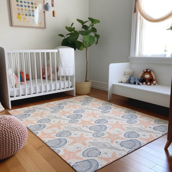Addison Rugs Mayfield Washable Coastal Shells Peach Rectangle Rug, 8' x 10'