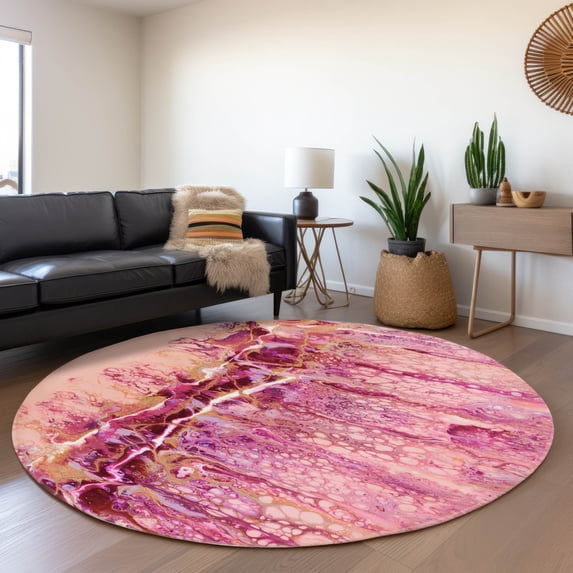 Addison Rugs Mayfield Washable Contemporary Abstract Berry Round Rug, 8' x 8'