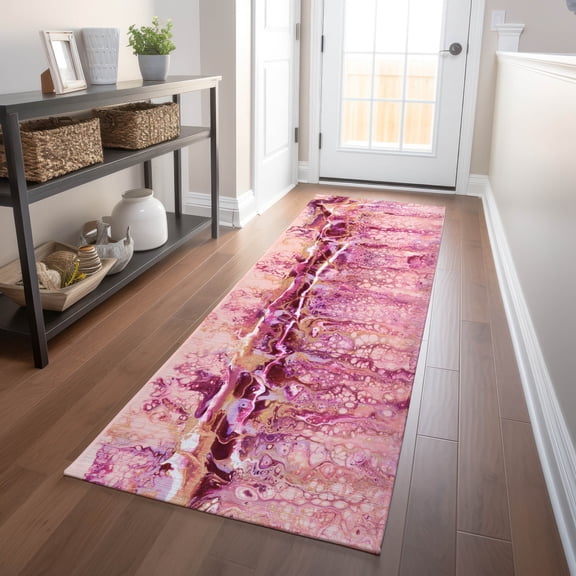 Addison Rugs Mayfield Washable Contemporary Abstract Berry Runner Rug, 2'3" x 7'6"