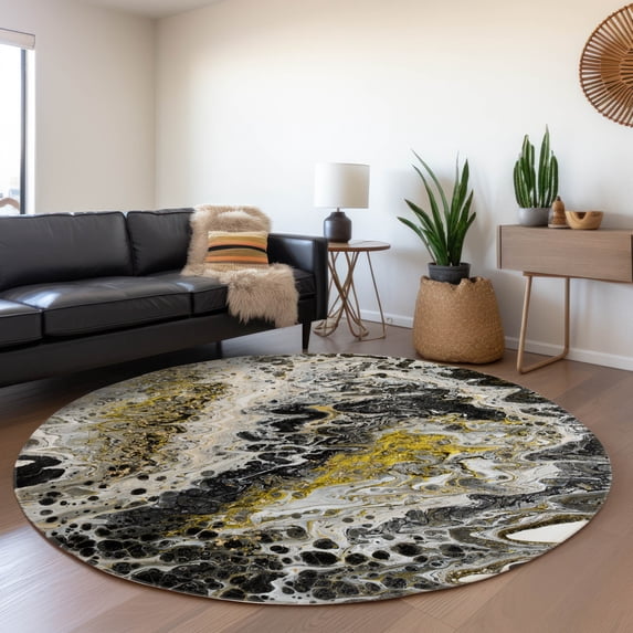 Addison Rugs Mayfield Washable Contemporary Abstract Midnight Round Rug, 8' x 8'