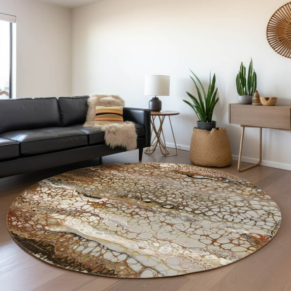 Addison Rugs Mayfield Washable Contemporary Abstract Riverbed Round Rug, 8' x 8'