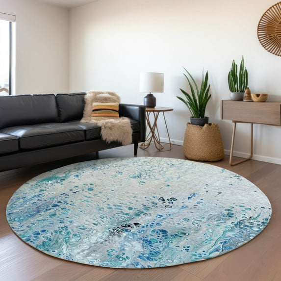 Addison Rugs Mayfield Washable Contemporary Abstract Shoreline Round Rug, 8' x 8'