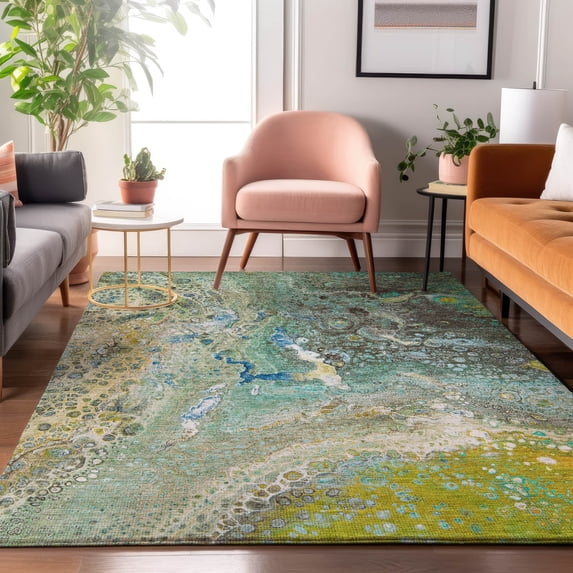 Addison Rugs Mayfield Washable Contemporary Abstract Teal Rectangle Rug, 8' x 10'