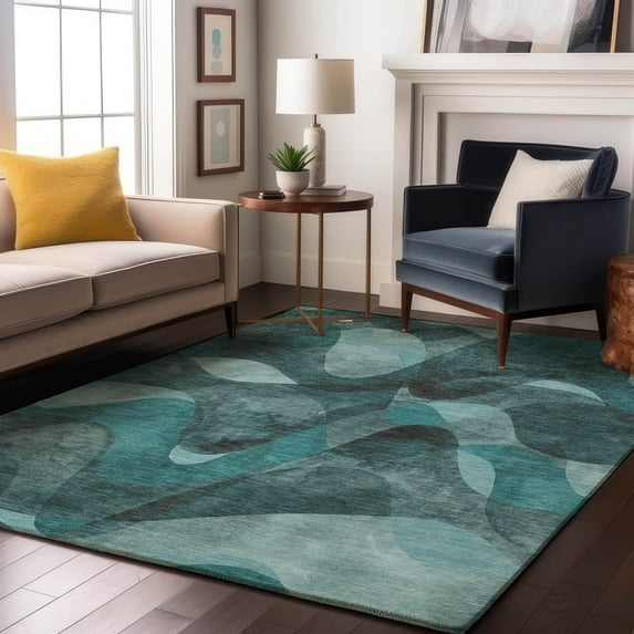 Addison Rugs Mayfield Washable Contemporary Abstract Teal Rectangle Rug, 8' x 10'