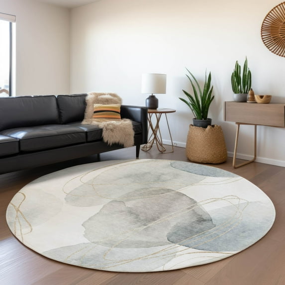 Addison Rugs Mayfield Washable Contemporary Organic Ivory Round Rug, 8' x 8'