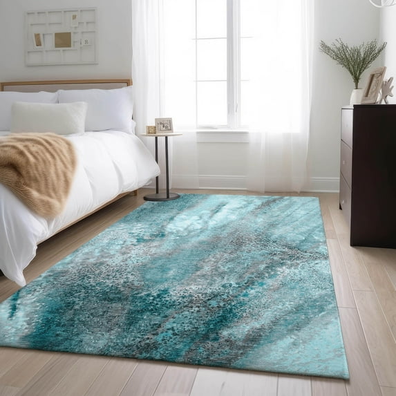 Addison Rugs Mayfield Washable Contemporary Watercolors Teal Rectangle Rug, 3' x 5'