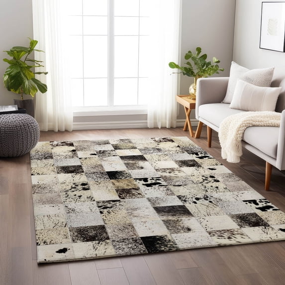 Addison Rugs Mayfield Washable Cowhide Boxes Granite Rectangle Rug, 9' x 12'