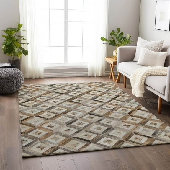 Addison Rugs Mayfield Washable Cowhide Diamonds Gray Rectangle Rug, 2'6" x 3'10"