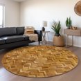 thumbnail image 1 of Addison Rugs Mayfield Washable Cowhide Herringbone Brown Round Rug, 8' x 8', 1 of 4
