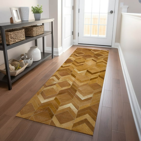 Addison Rugs Mayfield Washable Cowhide Herringbone Brown Runner Rug, 2'3" x 7'6"