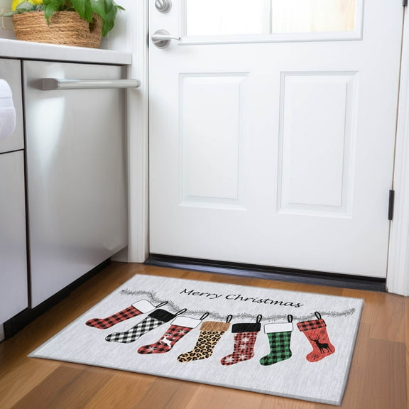 Addison Rugs Mayfield Washable Holiday Stockings Gray Rectangle Rug, 1'8" x 2'6"