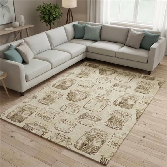 HomeRoots 645576 9 x 12 ft. Beige & Brown Geometric Cottage Washable Machine Made Rectangle Area Rug with UV Protection