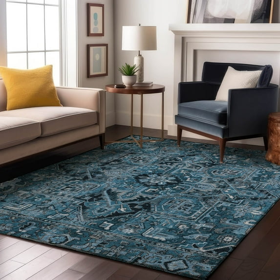 Addison Rugs Mayfield Washable Traditional Oriental Blue Rectangle Rug, 10' x 14'