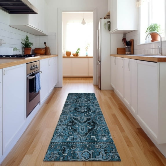 Addison Rugs Mayfield Washable Traditional Oriental Blue Runner Rug, 2'3" x 7'6"