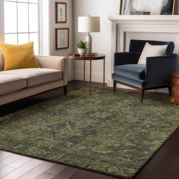 Addison Rugs Mayfield Washable Traditional Oriental Green Rectangle Rug, 10' x 14'