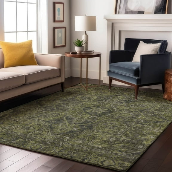 Addison Rugs Mayfield Washable Traditional Oriental Green Rectangle Rug, 8' x 10'