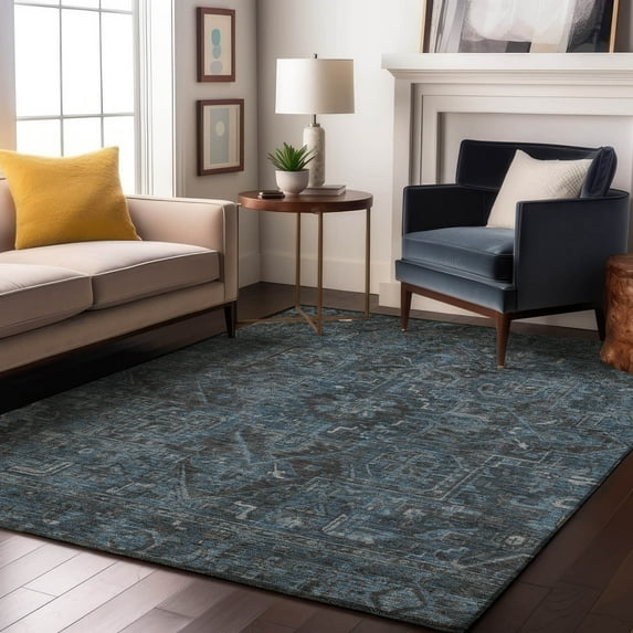 Addison Rugs Mayfield Washable Traditional Oriental Navy Rectangle Rug, 10' x 14'