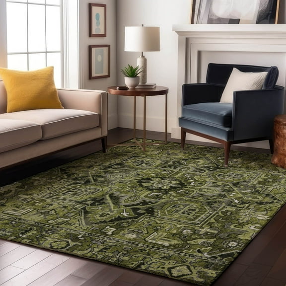 Addison Rugs Mayfield Washable Traditional Oriental Olive Rectangle Rug, 10' x 14'