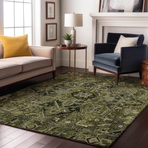 Addison Rugs Mayfield Washable Traditional Oriental Olive Rectangle Rug, 5' x 7'6"