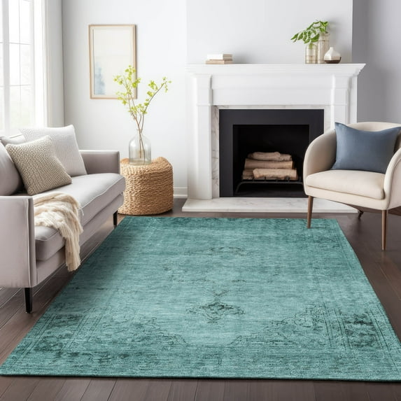 Addison Rugs Mayfield Washable Traditional Oriental Teal Rectangle Rug, 3' x 5'