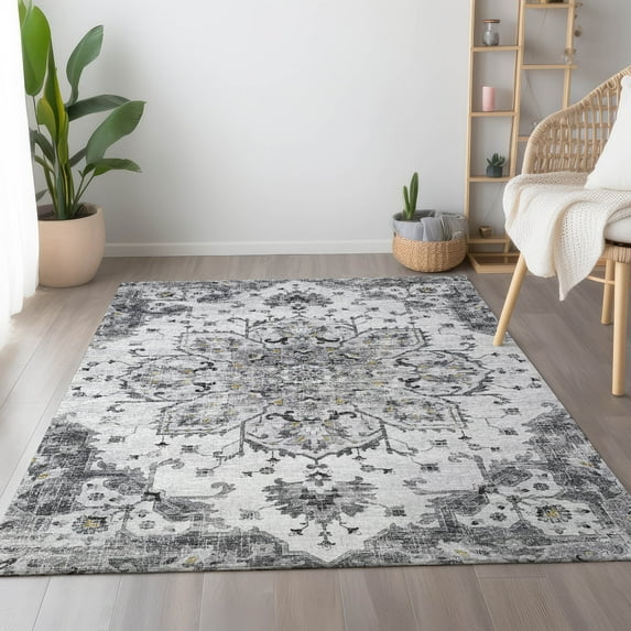Addison Rugs Mayfield Washable Traditional Ornate Fog Rectangle Rug, 2'6" x 3'10"