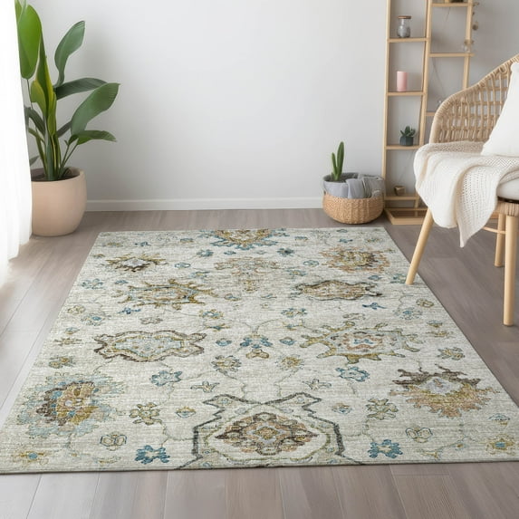 Addison Rugs Mayfield Washable Traditional Ornate Linen Rectangle Rug, 9' x 12'