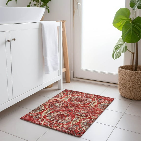 Addison Rugs Mayfield Washable Traditional Ornate Red Rectangle Rug, 1'8" x 2'6"