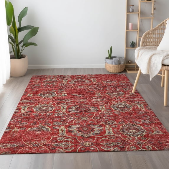 Addison Rugs Mayfield Washable Traditional Ornate Red Rectangle Rug, 8' x 10'
