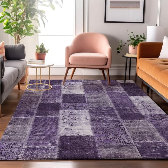 Addison Rugs Mayfield Washable Traditional Patchwork Purple Rectangle Rug, 10' x 14'