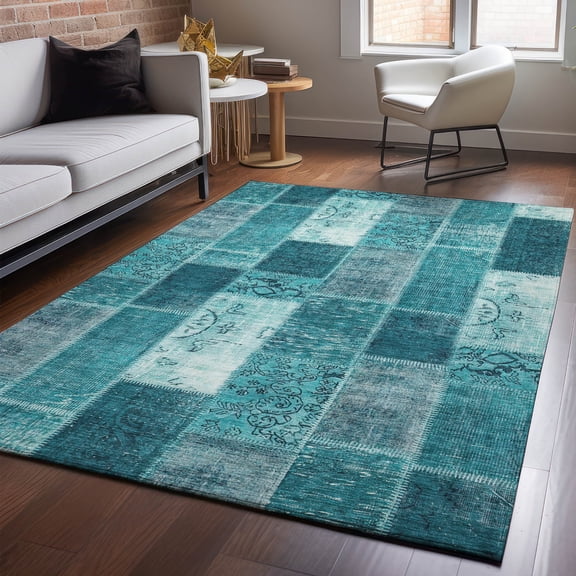 Addison Rugs Mayfield Washable Traditional Patchwork Teal Rectangle Rug, 3' x 5'