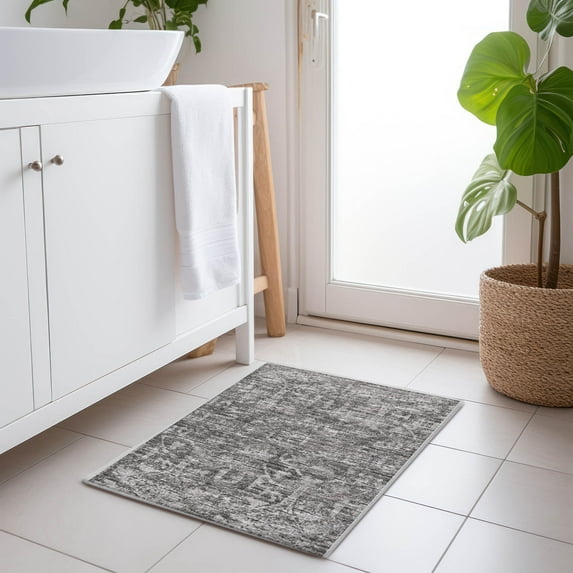 Addison Rugs Mayfield Washable Traditional Serpentine Charcoal Rectangle Rug, 1'8" x 2'6"