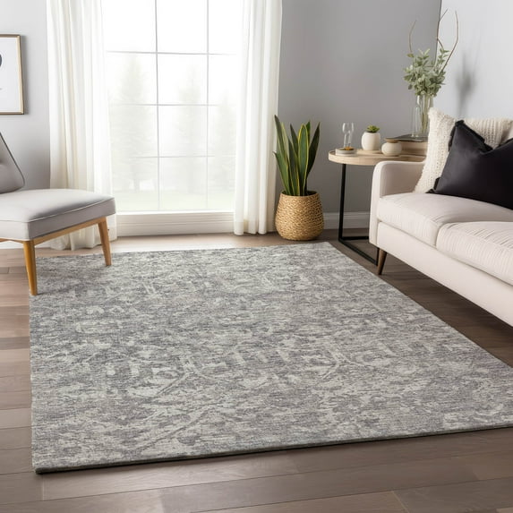 Addison Rugs Mayfield Washable Traditional Serpentine Gray Rectangle Rug, 5' x 7'6"