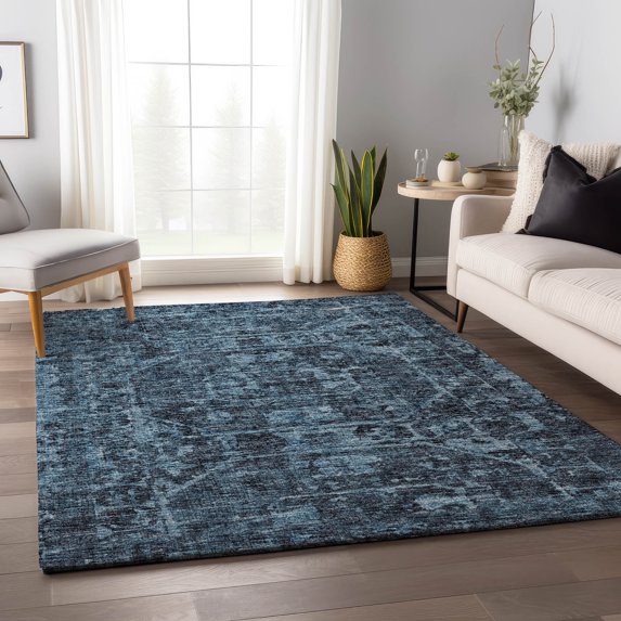 Addison Rugs Mayfield Washable Traditional Tribal Medallion Navy Rectangle Rug, 10' x 14'