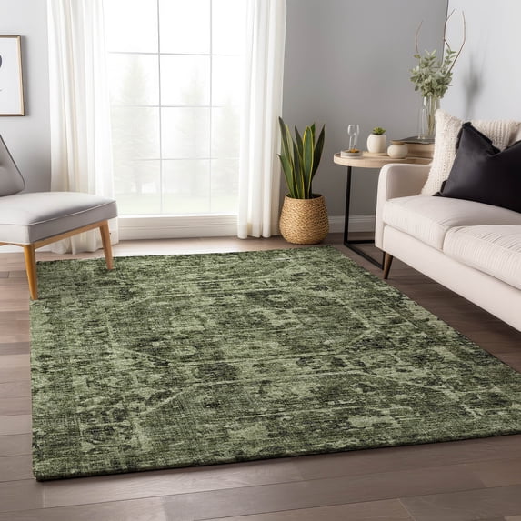 Addison Rugs Mayfield Washable Traditional Tribal Medallion Olive Rectangle Rug, 9' x 12'