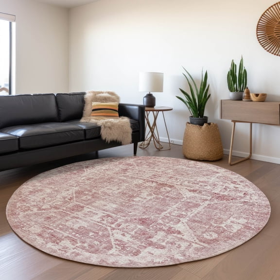 Addison Rugs Mayfield Washable Traditional Tribal Medallion Pink Round Rug, 8' x 8'