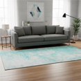 thumbnail image 1 of HomeRoots 656743 5 x 8 ft. Aqua & Ivory Abstract Transitional Washable Machine Made Rectangle Area Rug with UV Protection, 1 of 9