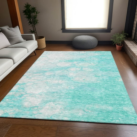 Addison Rugs Mayfield Washable Transitional Abstract Aqua Rectangle Rug, 8' x 10'