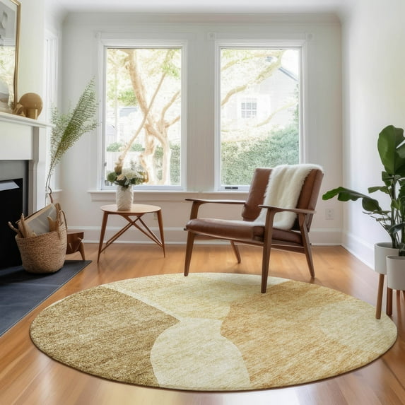 Addison Rugs Mayfield Washable Transitional Abstract Beige Round Rug, 8' x 8'