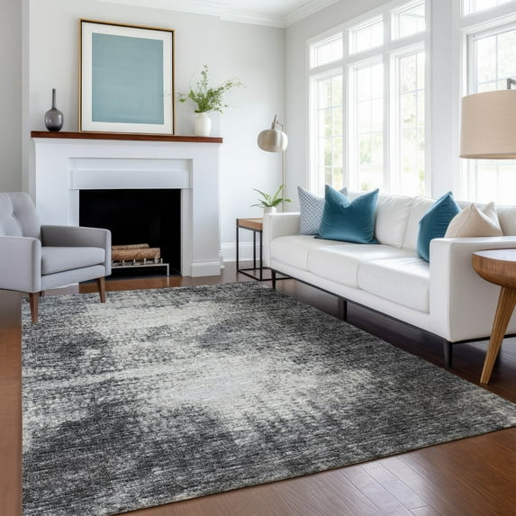 Addison Rugs Mayfield Washable Transitional Abstract Black Rectangle Rug, 5' x 7'6"